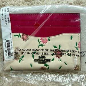 Coach Fuchsia and Cream Floral Card Holder